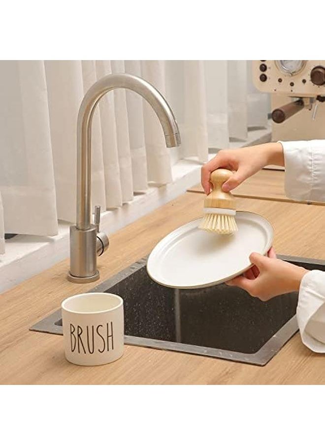 Generic - Bamboo Dish Brush With Ceramic Dish Brush Holder Kitchen Brushes For Dishes Dish Scrub Brush Kitchen Dish Scrubber With Soap Holder Kitchen Scrub Brush Dishwashing Brush - Image 1