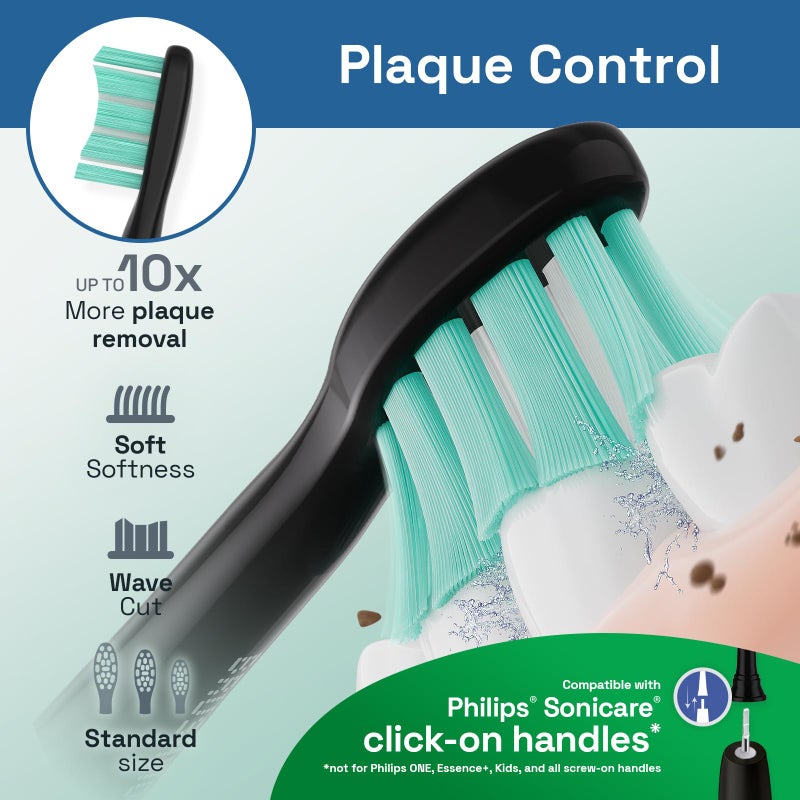 Brushmo Plaque Control Replacement Toothbrush Heads, Compatible with Philips Sonicare Click-on Electric Toothbrush Handles, 8 Standard Replacement Heads, SoftDuPont Bristles, BM928bk, Black - Image 4