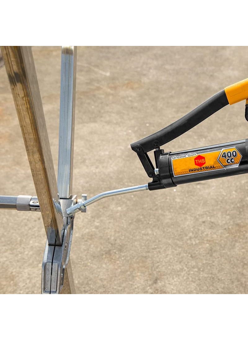 THS THS Heavy Duty LeverAction Manual Grease Gun with 18inch Whip Hose Follower Springs Premium Dual Lip Follower Jam Proof Toggle Mechanism with 12inch 10000 PSI with 400cc  - Image 4