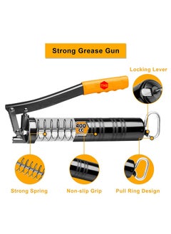THS THS Heavy Duty LeverAction Manual Grease Gun with 18inch Whip Hose Follower Springs Premium Dual Lip Follower Jam Proof Toggle Mechanism with 12inch 10000 PSI with 400cc  - Image 2
