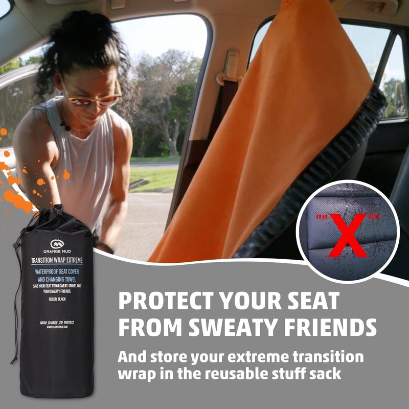 Orange Mud Transition Wrap Extreme – Waterproof Car Seat Cover & Changing Towel – Sweat-Proof, Secure Wrap for Athletes, Runners, Cyclists, Triathletes – Black - Image 5