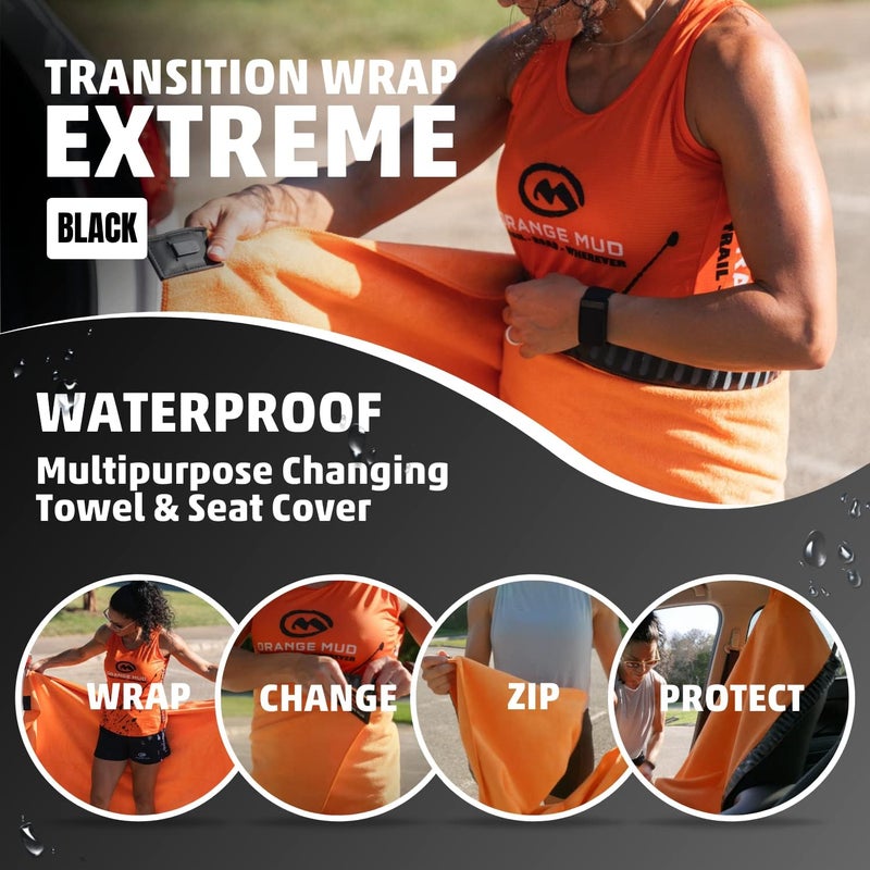 Orange Mud Transition Wrap Extreme – Waterproof Car Seat Cover & Changing Towel – Sweat-Proof, Secure Wrap for Athletes, Runners, Cyclists, Triathletes – Black - Image 2