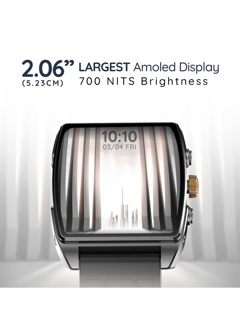 Pebble - Mega 2.06" Amoled Display, Bluetooth Calling, Always on Display, SpO2,Heart Rate Monitoring, Multiple Watch Faces, Functional Rotating Crown, Multiple Watch Faces, AI Voice Assistant, Sleep Monitoring, Alarm & Notification, Timer, Camera Shutter, Remote Music Player, World Clock, Flash light, Find phone, Stopwatch, Weather, Exercise Records, - Image 1