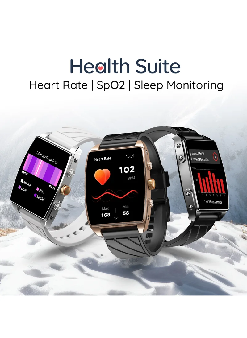 بيبل Mega 2.06" Amoled Display, Bluetooth Calling, Always on Display, SpO2,Heart Rate Monitoring, Multiple Watch Faces, Functional Rotating Crown, Multiple Watch Faces, AI Voice Assistant, Sleep Monitoring, Alarm & Notification, Timer, Camera Shutter, Remote Music Player, World Clock, Flash light, Find phone, Stopwatch, Weather, Exercise Records,