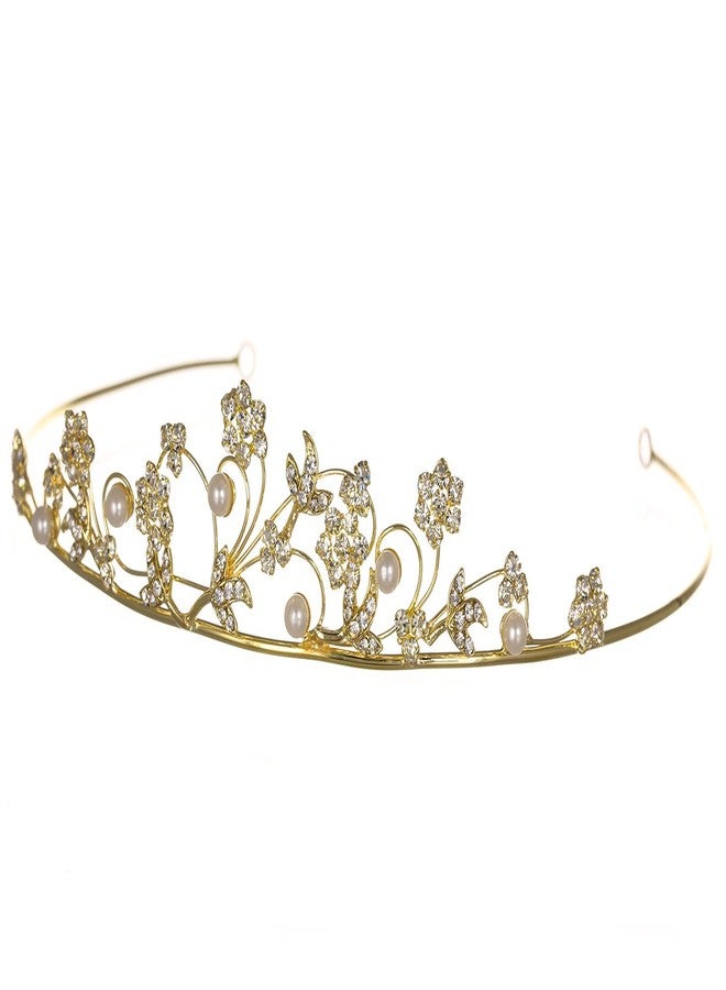 SAMKY Dainty Rhinestone Crystal Flower Princess Tiara - Faux Pearls Gold Plated T295 - Image 2