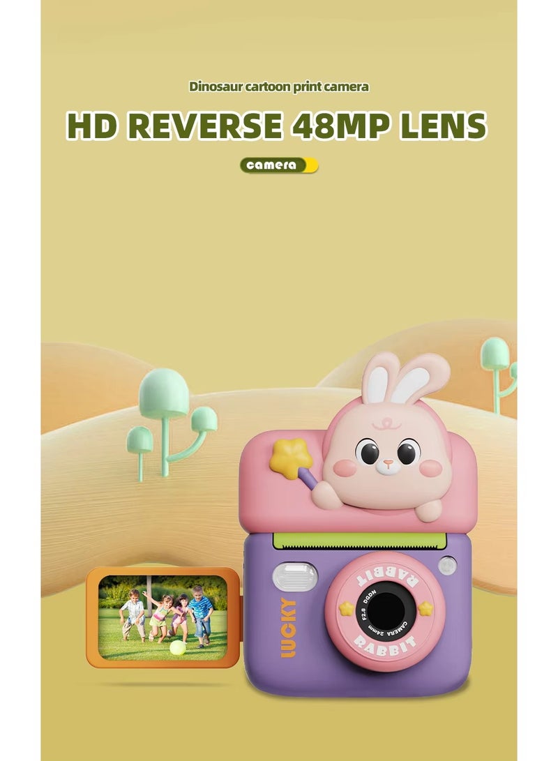 BlueFire Kids Digital Camera Print Free Painting M12-U – Instant Black & White Photo Printing, 48MP HD Camera, 1080P Video, Built-in Games, Customizable Stickers & Graffiti Pens – Perfect Creative Gift for Children (Rabbit-Themed Design) - Image 4