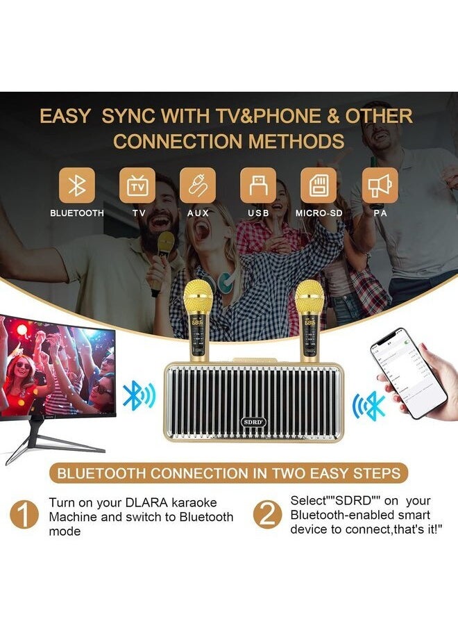 SDRD SDRD Karaoke Machine with 2 Microphones, 15W Speakers, Portable PA System, Clear Sound, Anti-Interference  - Image 3