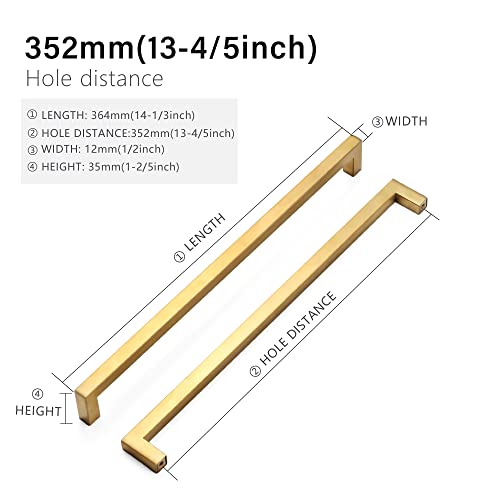 Redunest Cabinet Pulls Gold Cabinet Handles Square Drawer Pulls, 5 Pack 13-4/5 Inch Stainless Steel Kitchen Door Cupboard Cabinet Handles, Drawer Cabinet Hardware Handles, 352mm Hole Centers - Image 2