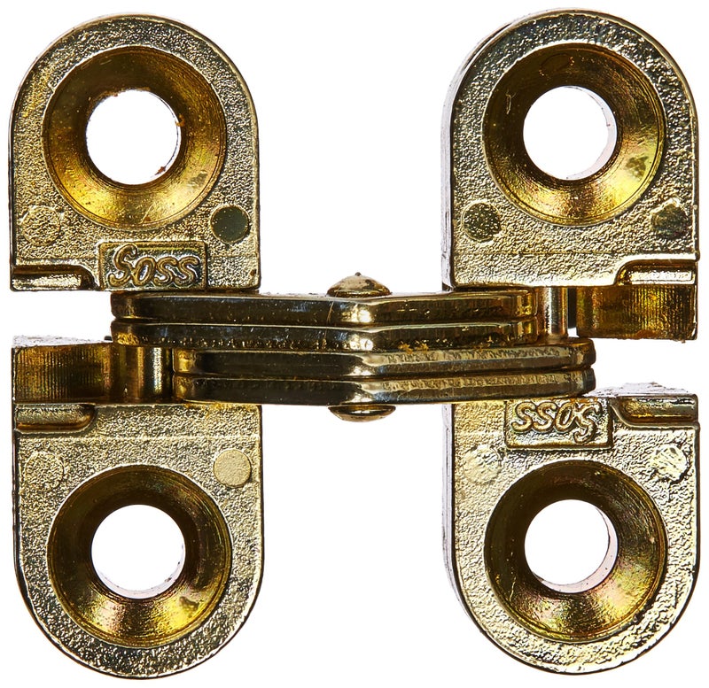 SOSS 100CUS4 Mortise Mount Invisible Hinges with 4 Holes Zinc Satin Brass Finish 1 Leaf Height 38 Leaf Width 1532 Leaf Thickness 5 x 34 Screw Size 1 Pair - Image 2