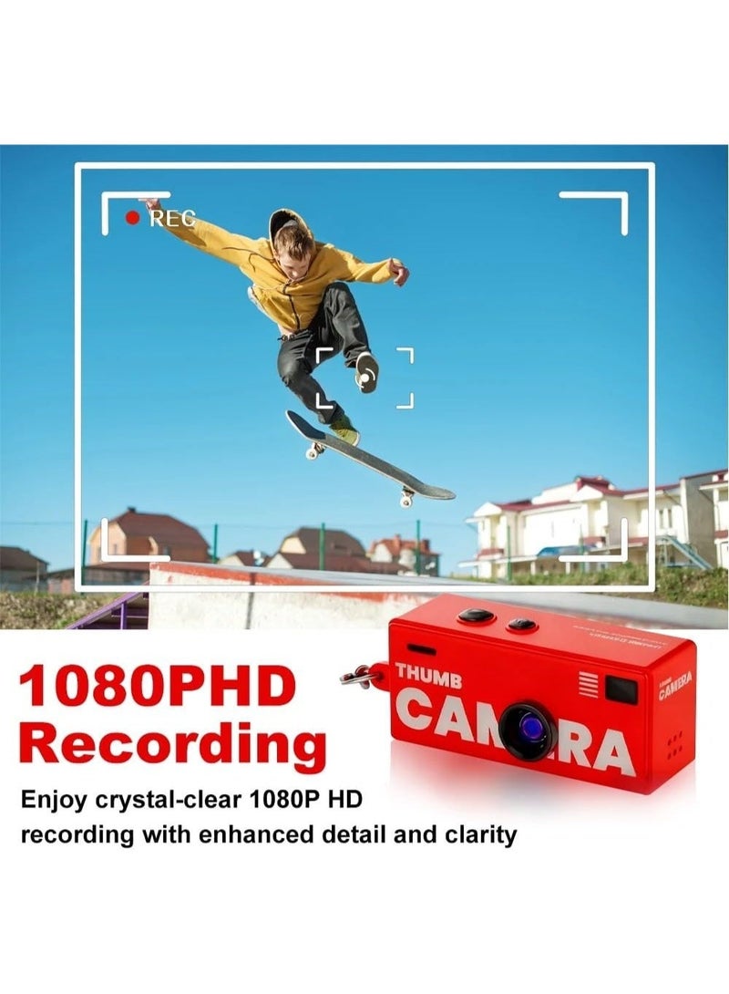 Mini Digital Camera 1080P HD Video Recorder, Mini Keychain Camera, Retro Thumb Pocket Camera with 0.96" LCD Screen, Portable Vlogging Camera for Kids, 5 Filters, PC Webcam, Mic & Speaker, Rechargeable Travel Camera for Kids, Teens & Content Creators, Supports 32GB TF Card (Red) - Image 4