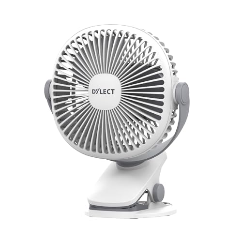 Dylect® Briza Clip Mate Rechargeable Fan | 2000mAh Battery | 8H Runtime | TruSilent BLDC Motor | 3-Speed | 360° Rotation | MICRO-B | Clip & Wall-Mount Fan | Home/Office/Home/Travel | White - Image 1