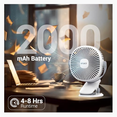 Dylect® Briza Clip Mate Rechargeable Fan | 2000mAh Battery | 8H Runtime | TruSilent BLDC Motor | 3-Speed | 360° Rotation | MICRO-B | Clip & Wall-Mount Fan | Home/Office/Home/Travel | White - Image 3