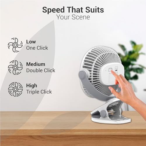 Dylect® Briza Clip Mate Rechargeable Fan | 2000mAh Battery | 8H Runtime | TruSilent BLDC Motor | 3-Speed | 360° Rotation | MICRO-B | Clip & Wall-Mount Fan | Home/Office/Home/Travel | White - Image 4
