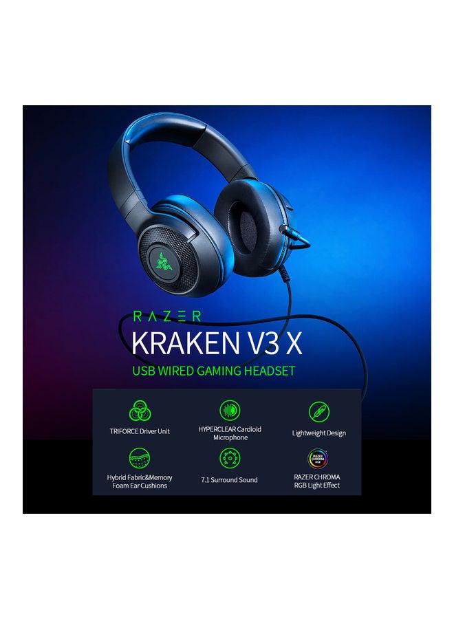 RAZER Kraken V3 X Wired Gaming Headset 7.1 Surround Sound Headset With TRIFORCE 40mm Driver Unit HYPERCLEAR Cardioid Microphone - Image 4