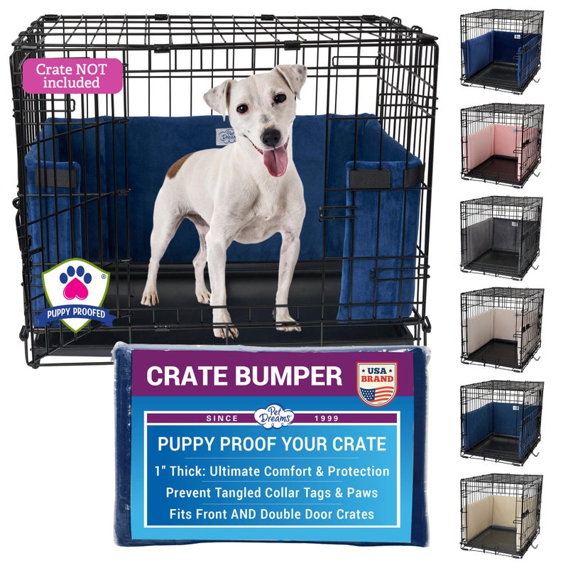 Pet Dreams Dog Crate Bumper Comfy Liner Dog Tail Protector for Inside Crate Fits iCrate Cages 18 24 30 36 42 48 Inches Blue Large 36