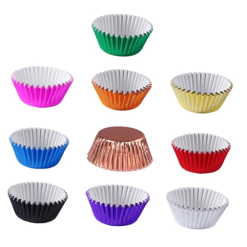 200 Piece Thick Aluminum Foil Cupcake Liners Muffin Baking Paper Wrappers Random Color - Image 2