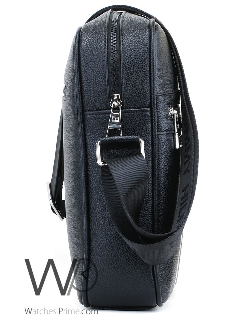 Tommy Hilfiger Plus Black Leather Tommy Hilfiger Flag Crossbody Messenger Mens Bag  - Image 5