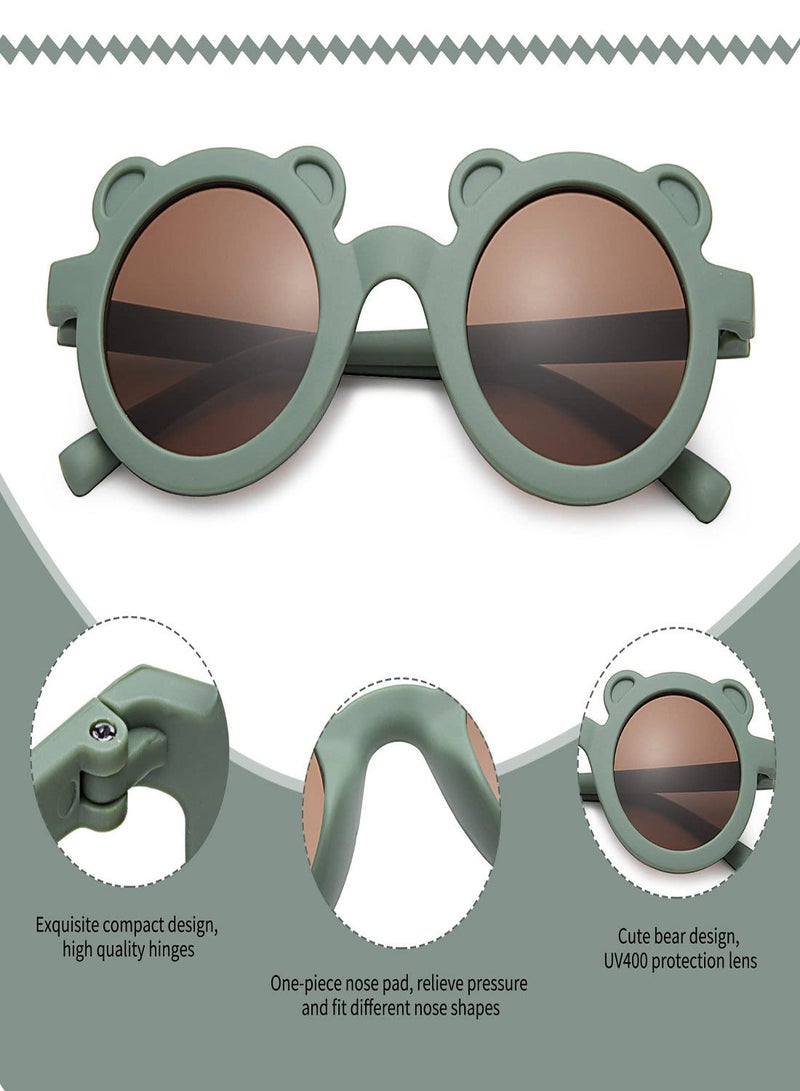 SYOSI Kids Sunglasses, Retro  Round Bear  Sunglasses for Kids Girls Boys UV400 Protection Sun Glasses, Flexible Frame for Girls Boys Age 2-10 Morandi Sunglasses Fashion Beach Holiday - Image 2