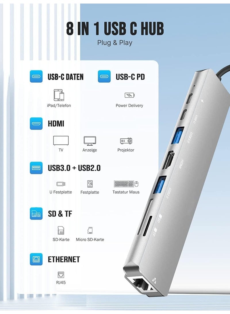 ELTRAZONE 8-in-1 USB-C Hub Multiport Adapter with USB 3.0 & USB 2.0 Ports, High-Speed Data Transfer, HDMI Compatibility, SD/TF Slots & Fast Connectivity for Laptops, Tablets and Type-C Devices - Image 5
