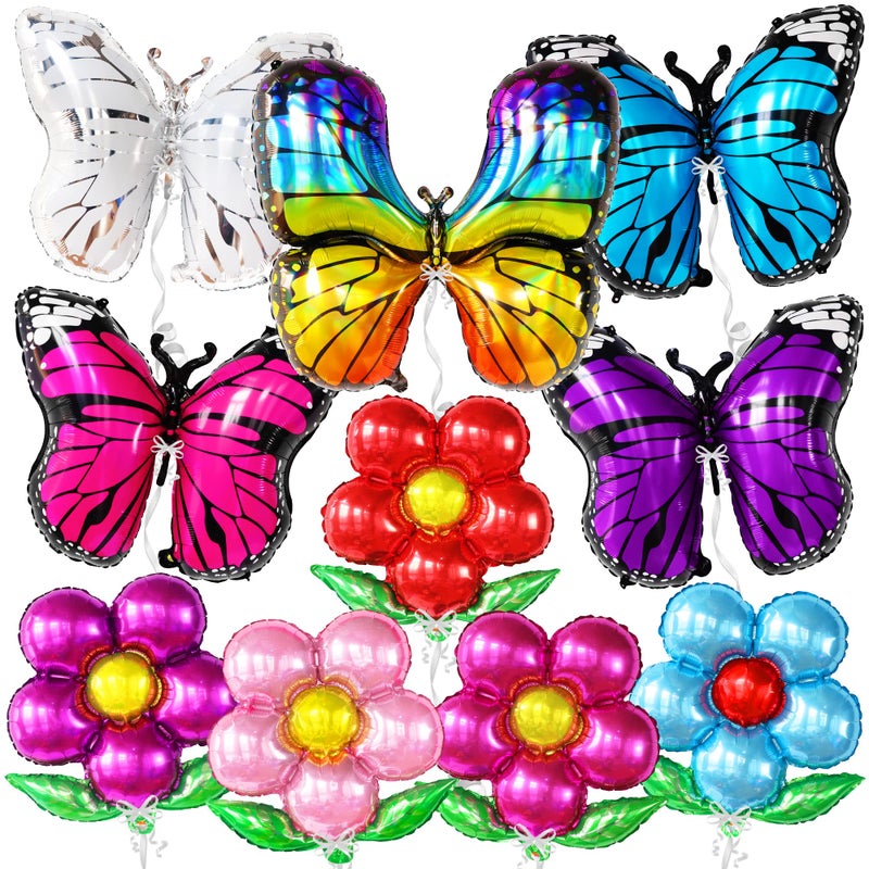 MANGO Colorful Butterfly Balloon with Flower Balloons  Pack of 10  Flower foil Balloons Butterfly Mylar Balloons for Butterfly Birthday Decorations  Butterfly Party Favors Butterfly Party Decorations - Image 2