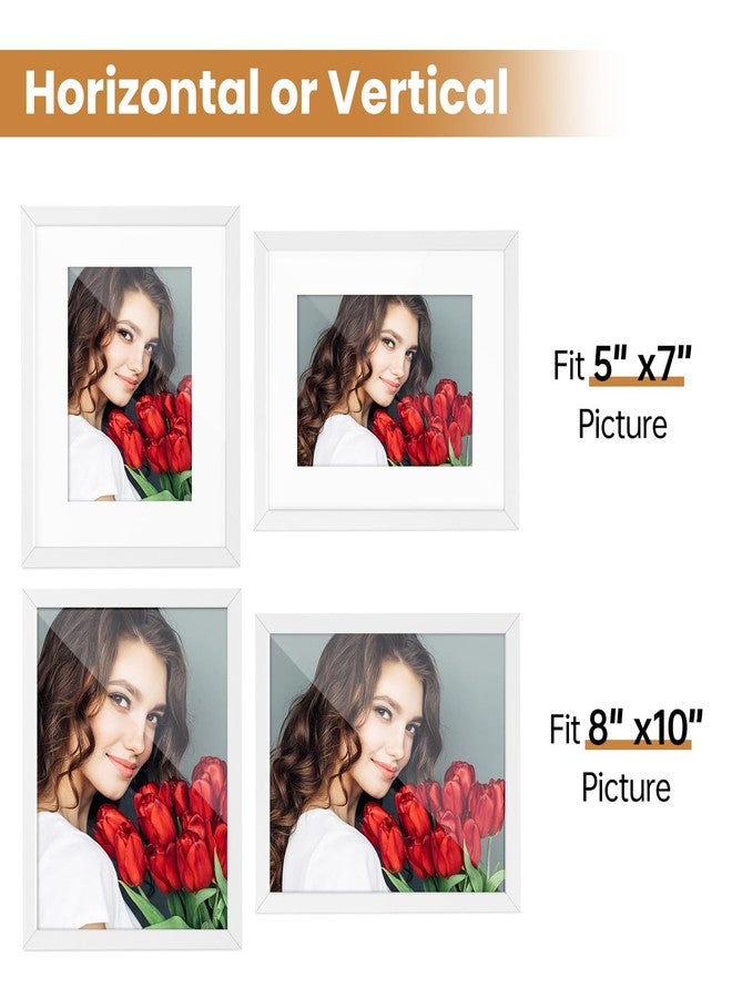 LBECUA 8x10 Picture Frame Set of 6, Wooden Frame with HD plexiglass, Horizontal and Vertical for Wall and Tabletop, White Picture Frame - Image 4
