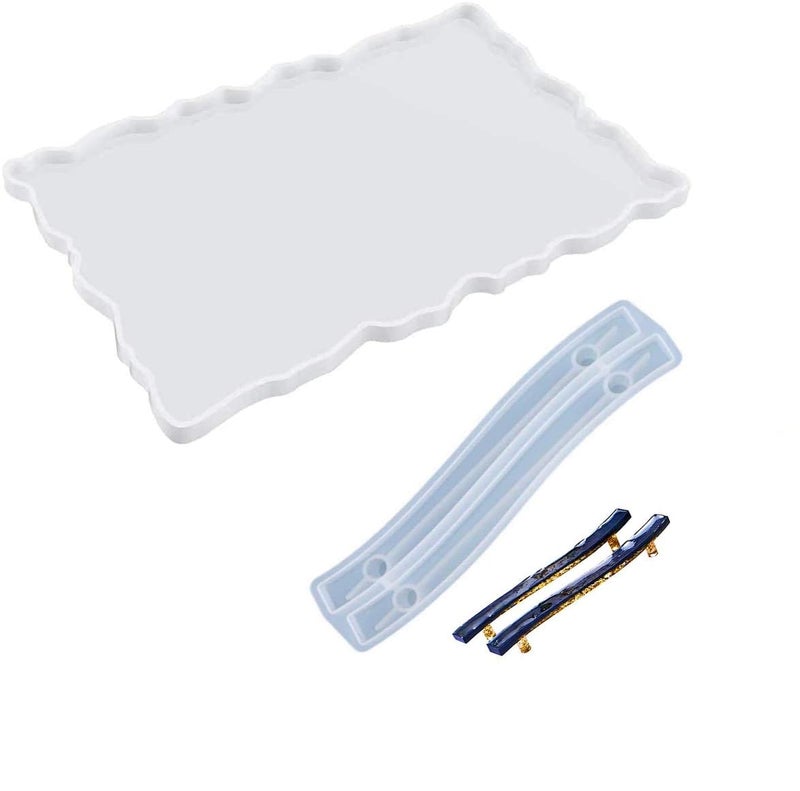 Snoogg Zigzag Tray with Handel Pair Silicone Moulds for Resin Casting, Irregular Rectangle Tray Mould with Handles, Size (9x12) - Image 1