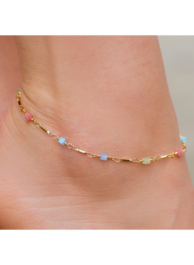 Lifetime Jewelry Colorful Anklet For Women Teen And Girls 24K Gold Plated Bracelet (10 Colorful Cubes)  - Image 2