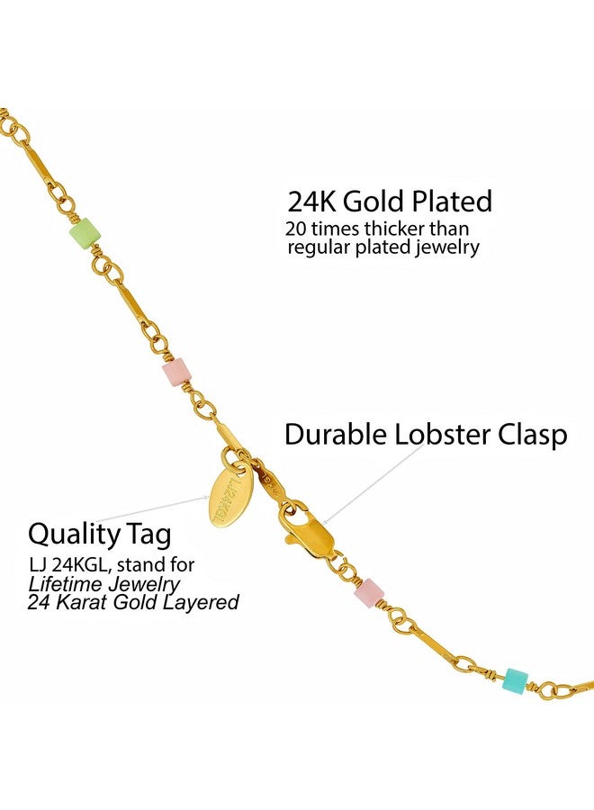 Lifetime Jewelry Colorful Anklet For Women Teen And Girls 24K Gold Plated Bracelet (10 Colorful Cubes)  - Image 4