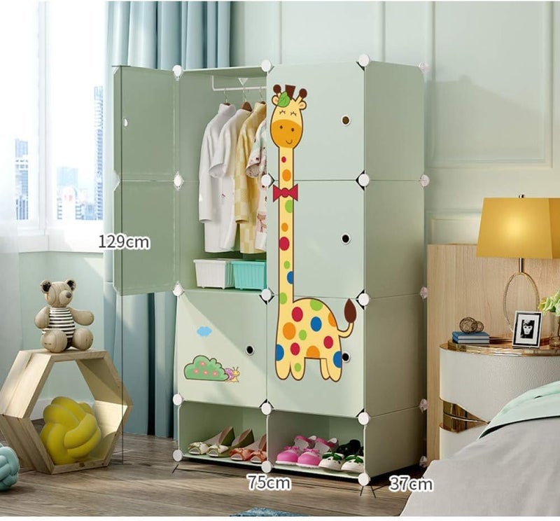 EXVITO 12 Door Kids Plastic Wardrobe for Clothes, Foldable Plastic Almirah for Clothes, Collapsible Wardrobe for Storage, Baby Cupboard for Clothes Storage - (Green, 6 Door) - Image 2