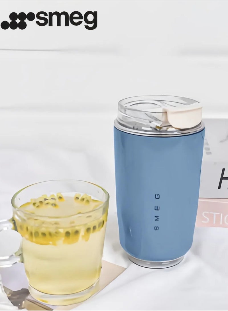 سميج كوب قهوة سميج للسفر، فنجان مشروبات معزول 320 مل مع غطاء مانع للتسرب، كوب قهوة طويل الأمد مع غطاء وقش، ترمس قهوة للسفر (أزرق) - Image 1