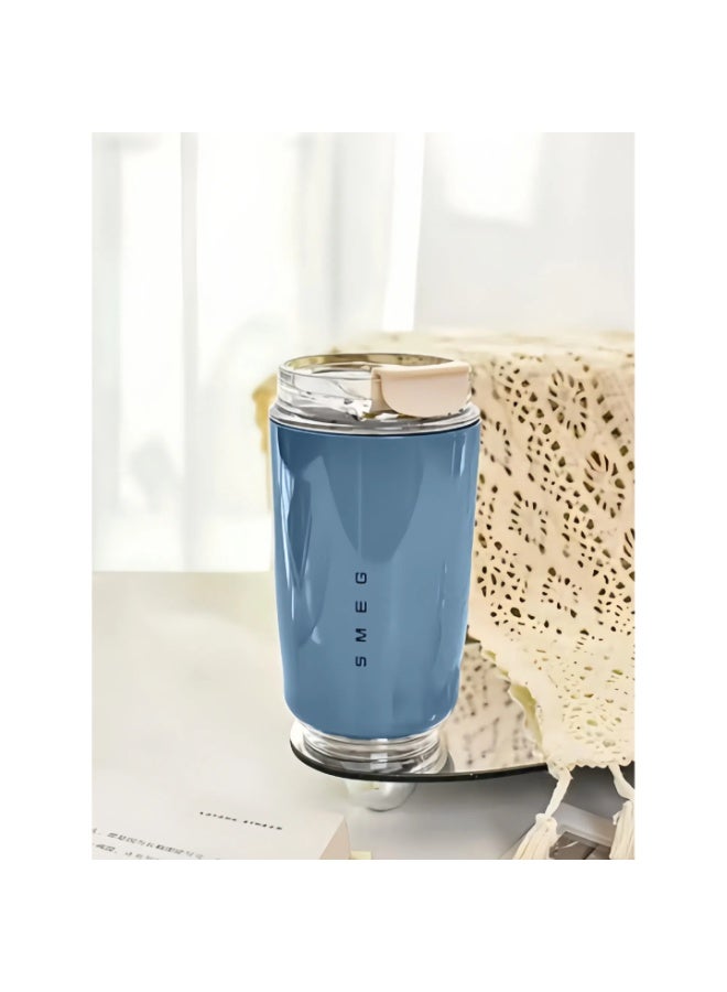 سميج كوب قهوة سميج للسفر، فنجان مشروبات معزول 320 مل مع غطاء مانع للتسرب، كوب قهوة طويل الأمد مع غطاء وقش، ترمس قهوة للسفر (أزرق) - Image 2