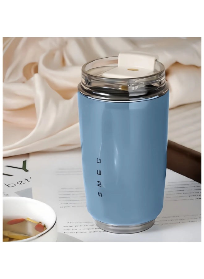 سميج كوب قهوة سميج للسفر، فنجان مشروبات معزول 320 مل مع غطاء مانع للتسرب، كوب قهوة طويل الأمد مع غطاء وقش، ترمس قهوة للسفر (أزرق) - Image 3