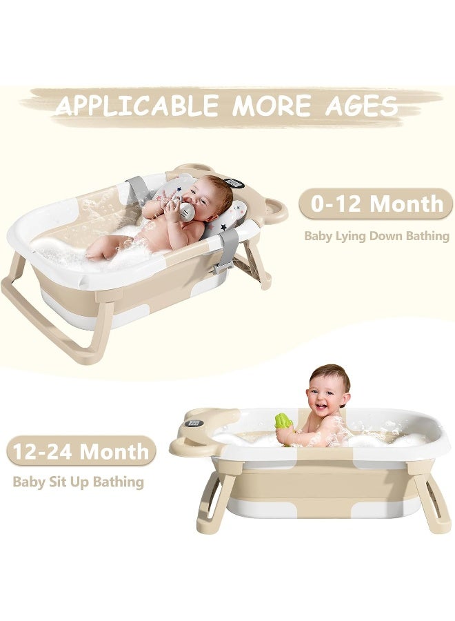 MoreFeel Collapsible Baby Bathtub for Newborn with Thermometer & 1 Hooded Towel & 1 Soft Floating Cushion - Image 4
