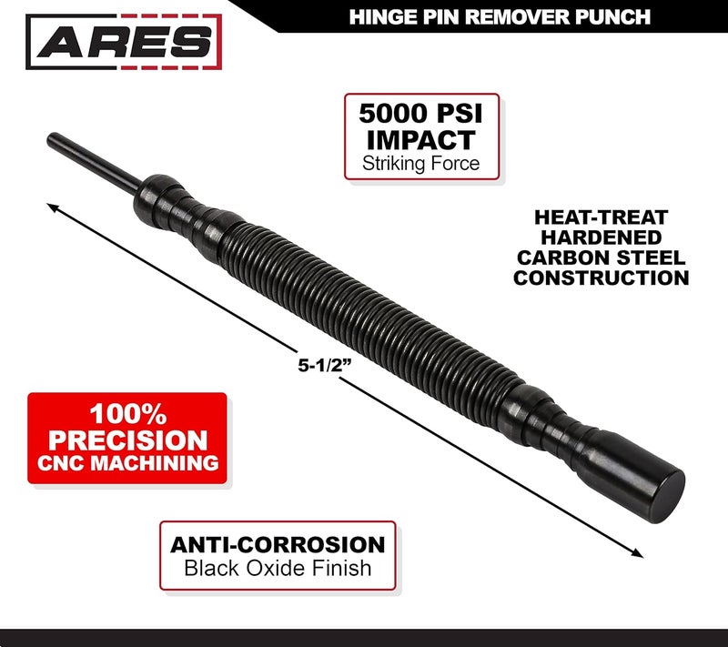 ARES 10063-2 Pack Hinge Pin Remover Punch - CNC-Precision Machined - Anti-Corrosion Black Oxide Finish - 5000 PSI Striking Force - Image 3