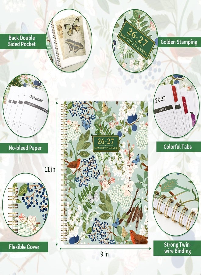Vondafe 2026-2027 Monthly Planner - Academic Planner 2026-2027, JUL. 2026 - DEC. 2027, 9" x 11", 18 Monthly Calendar Planner with Colorful Tabs + Back Pocket + Twin-Wire Binding - Floral - Image 4