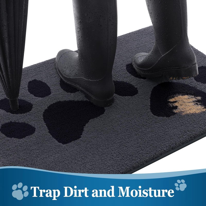 Buganda Dog Door Mat for Muddy Paws, Absorbent Dirt Trapper Washable Indoor Doormats, Non Slip Low-Profile Mud Mat for Dogs, Front Entrance Doormat for Inside Floor (30x20 Inches, Black) - Image 2