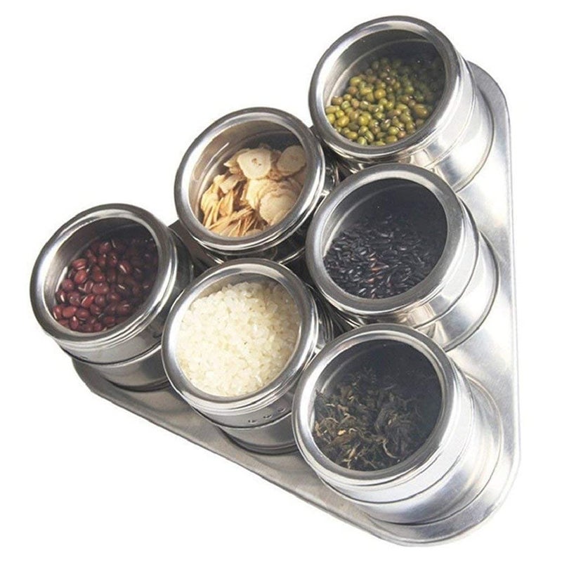 Swami Enterprise Stainless Steel Magnetic Spice JarTriangle Spice RackContainers for Kitchen Storage Seasoning Masala Container fro Kitchen or Restaurants Set of 6 - Image 3