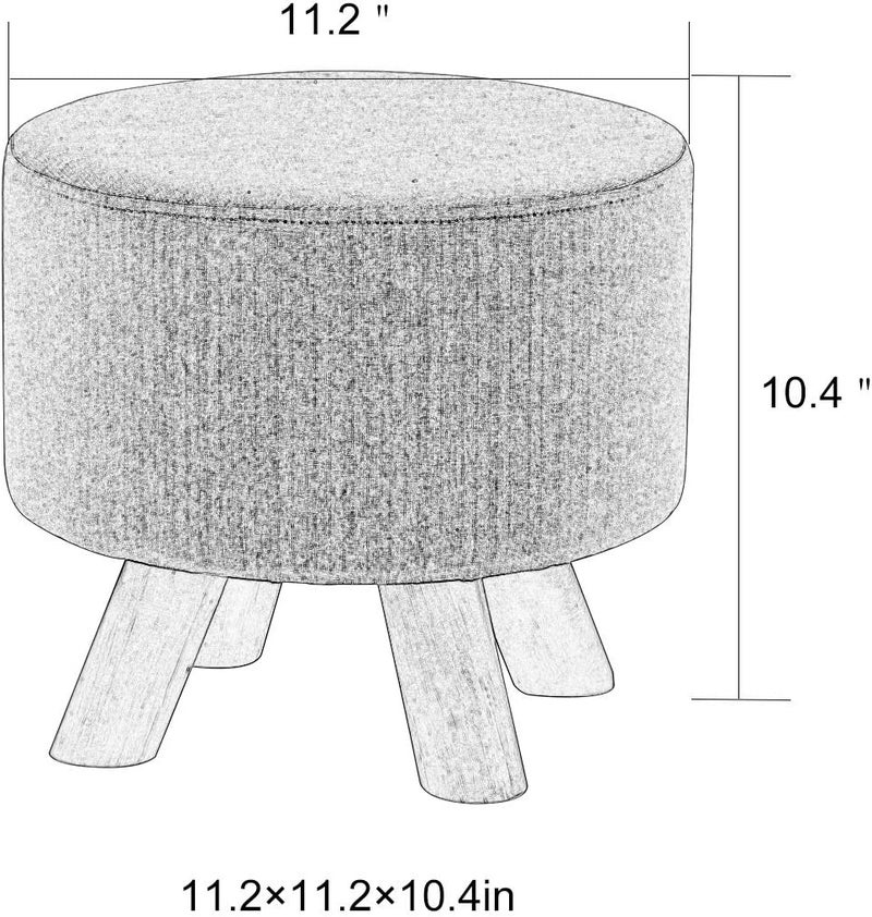 Asense Small Round Ottoman Foot Rest Stool Fabric Padded Seat Footstool Ottoman with Wooden Legs (Beige Grey,Fabric) - Image 5