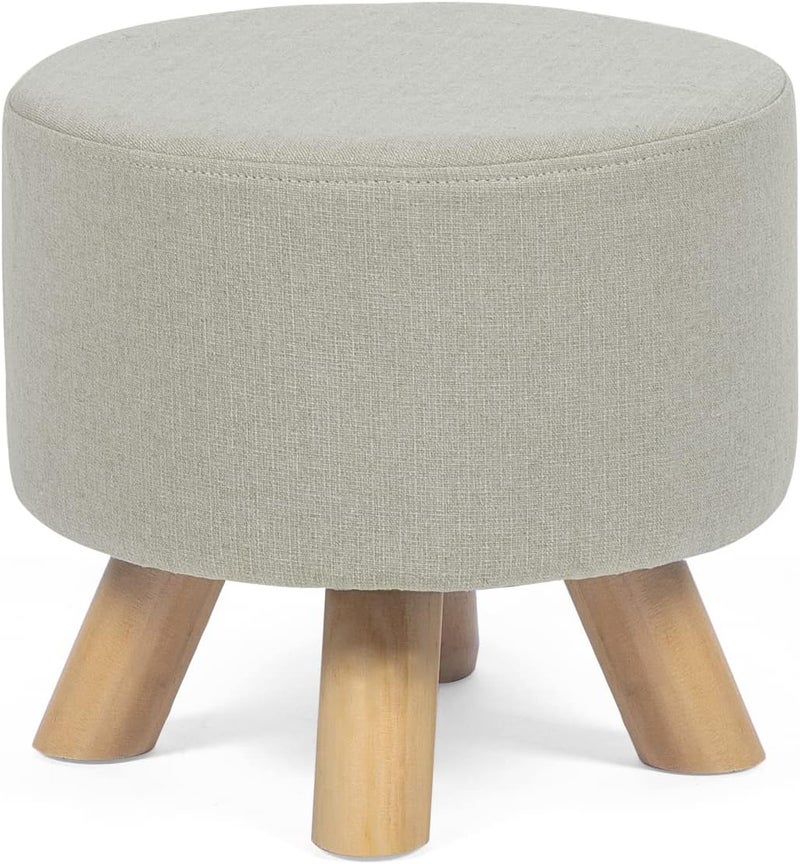 Asense Small Round Ottoman Foot Rest Stool Fabric Padded Seat Footstool Ottoman with Wooden Legs (Beige Grey,Fabric) - Image 1