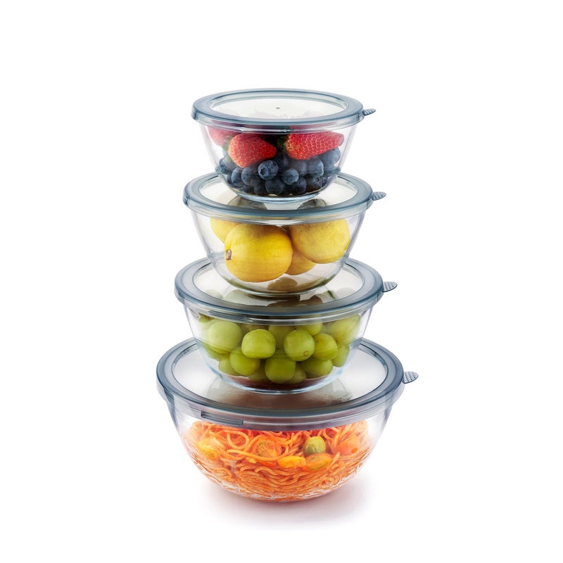 Cuiselect 4pc Glass Mixing Bowls with Lids Set (2.80QT, 1.64QT, 1.16QT, 0.85QT), Thick Salad Bowl, Nesting Glass Mixing Bowl for Cooking, Baking, Prepping-Dishwasher Microwave Freezer Safe - Image 1