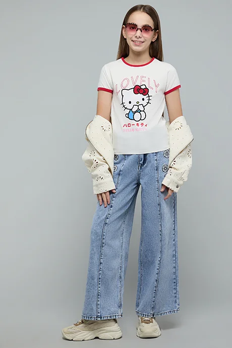أر أند بي Hello Kitty Print T-Shirt with Crew Neck and Short Sleeves