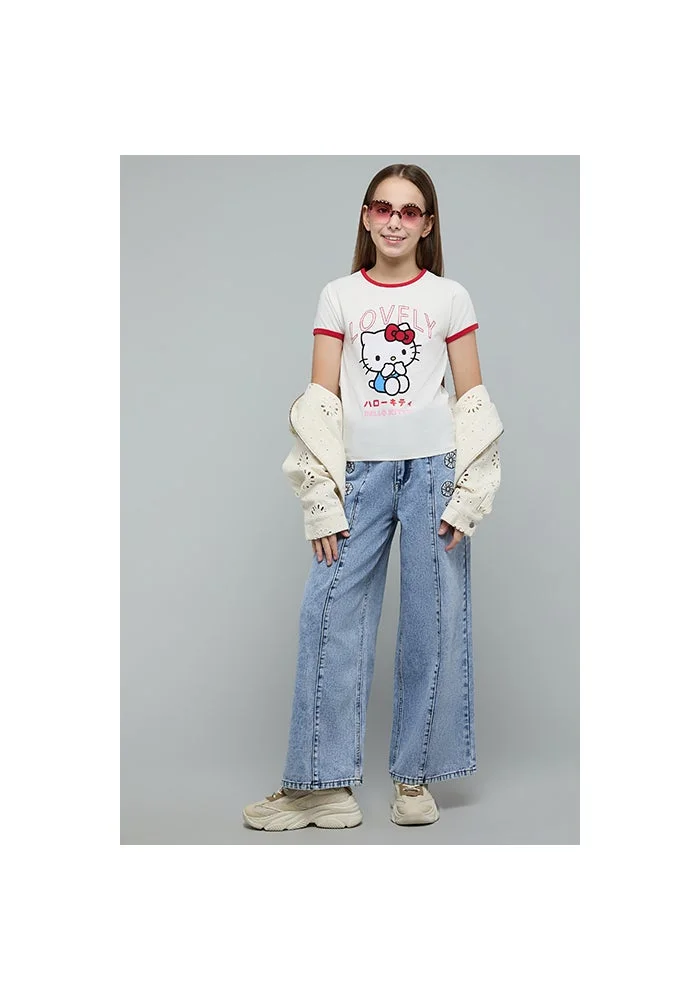أر أند بي Hello Kitty Print T-Shirt with Crew Neck and Short Sleeves