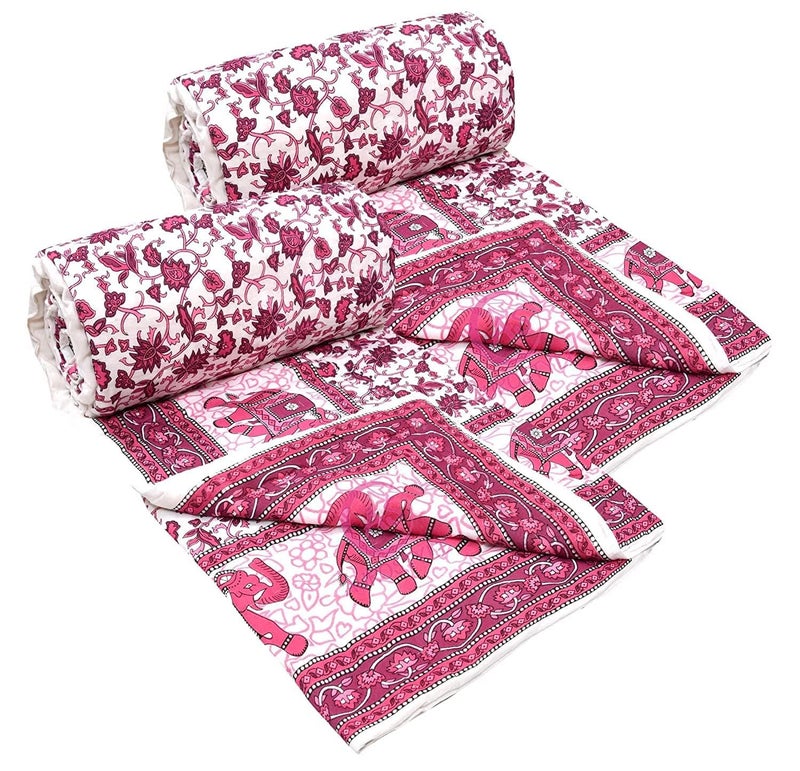 AUROSTYLE 400 TC Pure Cotton Fabric/Filling Rajasthani Traditional Designs Printed Light Weight Jaipuri Quilt/Razai/Rajai (Design-129, Single Bed Combo 2 Set) - Image 2