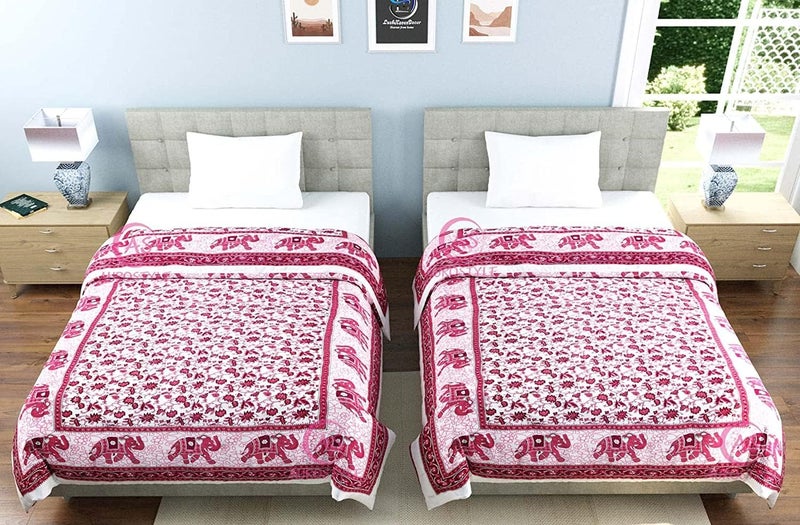 AUROSTYLE 400 TC Pure Cotton Fabric/Filling Rajasthani Traditional Designs Printed Light Weight Jaipuri Quilt/Razai/Rajai (Design-129, Single Bed Combo 2 Set) - Image 5