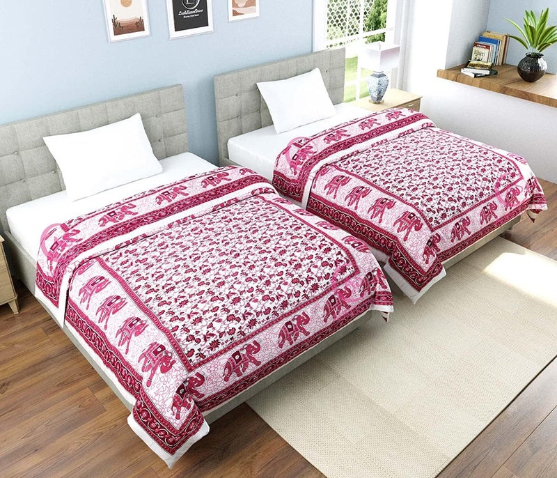 AUROSTYLE 400 TC Pure Cotton Fabric/Filling Rajasthani Traditional Designs Printed Light Weight Jaipuri Quilt/Razai/Rajai (Design-129, Single Bed Combo 2 Set) - Image 4