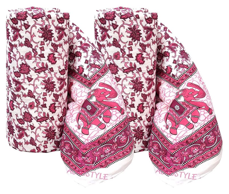 AUROSTYLE 400 TC Pure Cotton Fabric/Filling Rajasthani Traditional Designs Printed Light Weight Jaipuri Quilt/Razai/Rajai (Design-129, Single Bed Combo 2 Set) - Image 1