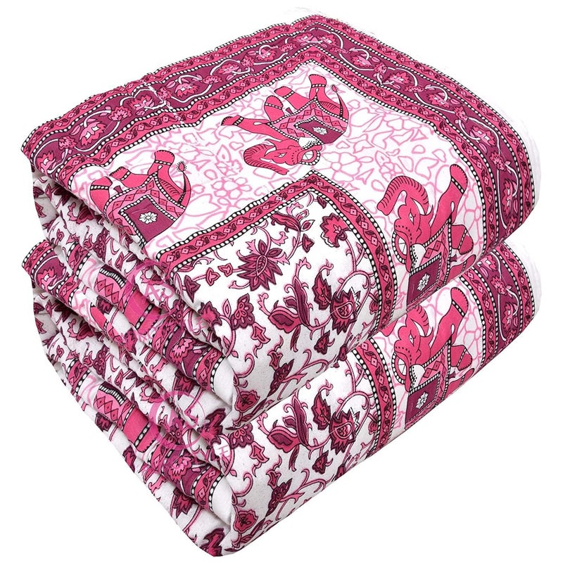 AUROSTYLE 400 TC Pure Cotton Fabric/Filling Rajasthani Traditional Designs Printed Light Weight Jaipuri Quilt/Razai/Rajai (Design-129, Single Bed Combo 2 Set) - Image 3