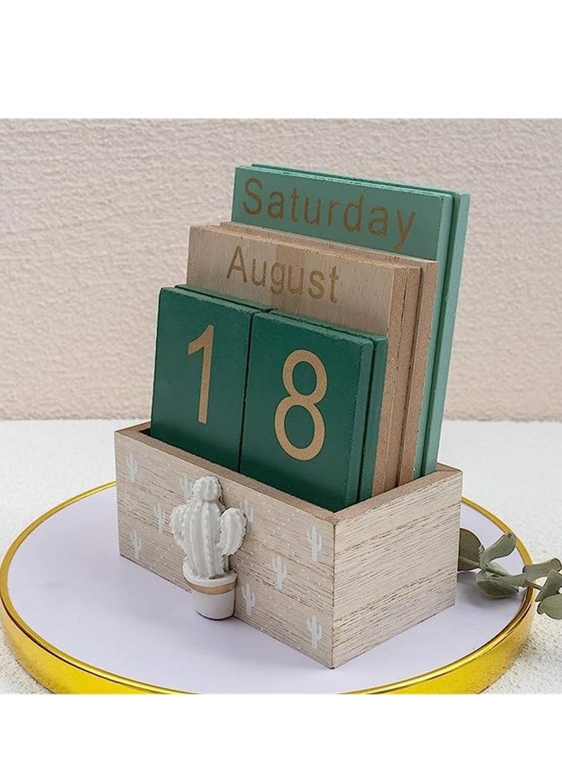 general Perpetual Calendar, Wooden Calendar for Home Office Desk Accessories Vintage Wood Block Calendar - Image 3
