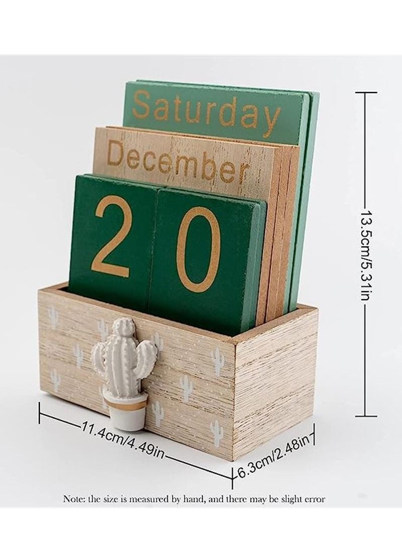 general Perpetual Calendar, Wooden Calendar for Home Office Desk Accessories Vintage Wood Block Calendar - Image 2