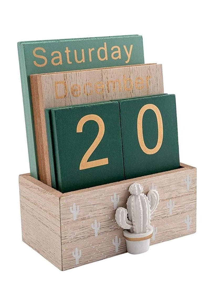 general Perpetual Calendar, Wooden Calendar for Home Office Desk Accessories Vintage Wood Block Calendar - Image 1
